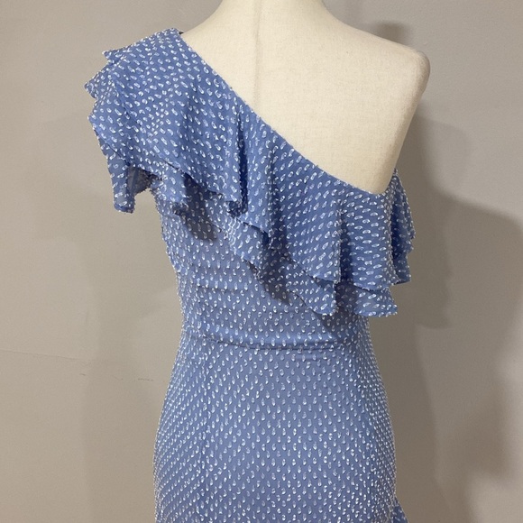Revolve Song of Style Luca Blue Tiered Ruffle One Sleeve Midi Asymmetrical Dress - Picture 8 of 9